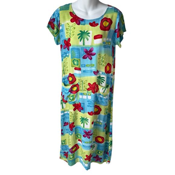 Hawaiian Tropical Colorful Rayon Dress XS / S Resort Wear Island Floral Vacation - Picture 1 of 13